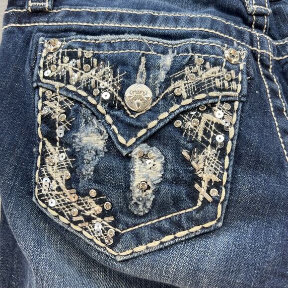 Miss Me Women's Jeans Size 26x33 Mid Rise Easy Boot Faux Pocket Biker Bling - Picture 11 of 16